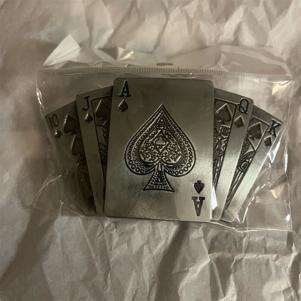 Belt Buckle Casino Style Royal Flush Poker Belt Buckle Silver Retro NWT